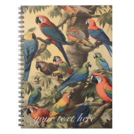 Vintage botanische Szene bunte Papageien in einem Notizblock