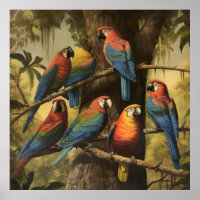 Vintage botanische Szene bunte Papageien in einem
