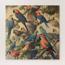 Vintage botanische Szene bunte Papageien in einem  Puzzle