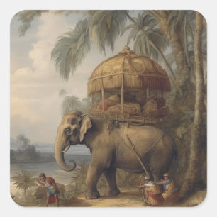 Vintage botanische Szene Elefant mit Howdah auch  Quadratischer Aufkleber