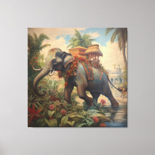 Vintage botanische Szene Elefant mit Howdah Leinwanddruck
