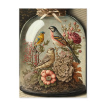 Vintage botanische Szene in Glas mit Vögeln