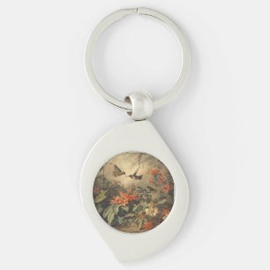 Vintage botanische Szene: Kolibris und Blume Schlüsselanhänger