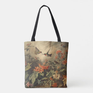 Vintage botanische Szene mit Kolibris und Blumen