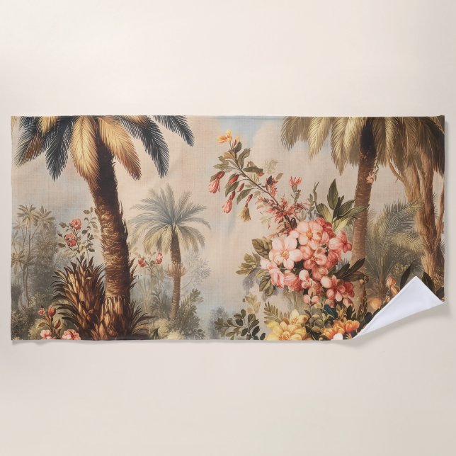 Vintage botanische Szene mit Palmen Strandtuch (Vorderseite)