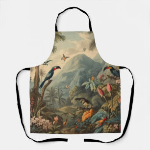 Vintage botanische Szene mit Tukanen und Blumen Schürze