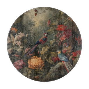 Vintage botanische Szene Vögel Blumen im Paradies Schneidebrett