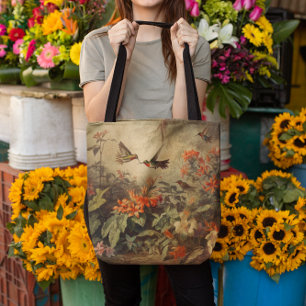 Vintage botanische Szene von Kolibris und Blume