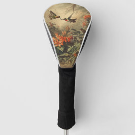 Vintage botanische Szene von Kolibris und Blume Golf Headcover
