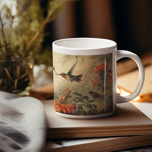 Vintage botanische Szene von Kolibris und Blume Kaffeetasse (Von Creator hochgeladen)