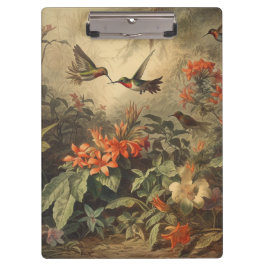 Vintage botanische Szene von Kolibris und Blume Klemmbrett