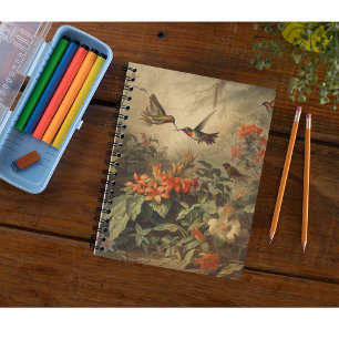 Vintage botanische Szene von Kolibris und Blume Notizblock