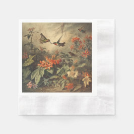 Vintage botanische Szene von Kolibris und Blume Serviette