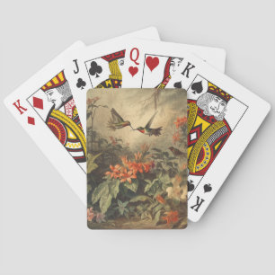 Vintage botanische Szene von Kolibris und Blume Spielkarten