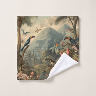 Vintage botanische Szene von Toucans und Blume Badhandtuch Set