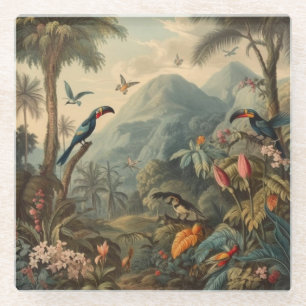 Vintage botanische Szene von Toucans und Blume Glasuntersetzer