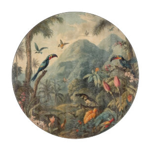 Vintage botanische Szene von Toucans und Blume Schneidebrett