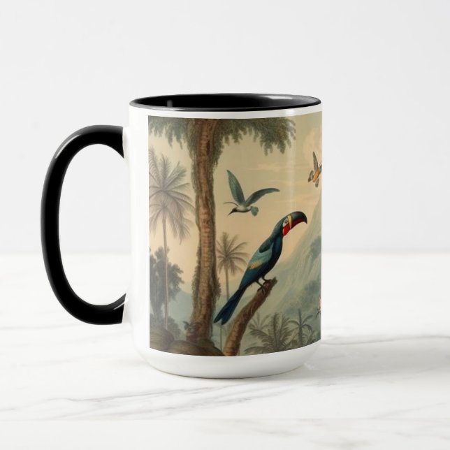 Vintage botanische Szene von Toucans und Blume Tasse (Links)
