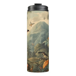 Vintage botanische Szene von Toucans und Blume Thermosbecher