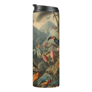 Vintage botanische Szene von Toucans und Blume Thermosbecher