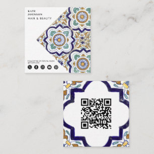 Vintage botanische Tiles QR Code Social Media Icon Quadratische Visitenkarte