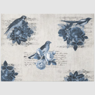 Vintage botanische Vögel Blaue Entdeckungsreise Seidenpapier