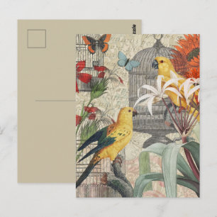 Vintage Botanische Vogel Natur Antik Tropisch  Postkarte
