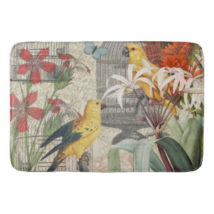 Vintage Botanische Vogel Natur Antiquität Tropisch Badematte