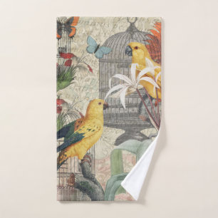 Vintage Botanische Vogel Natur Antiquität Tropisch Badhandtuch Set