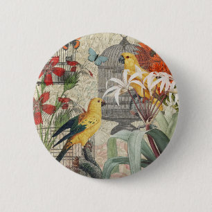 Vintage Botanische Vogel Natur Antiquität Tropisch Button