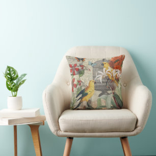 Vintage Botanische Vogel Natur Antiquität Tropisch Kissen