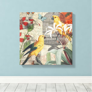 Vintage Botanische Vogel Natur Antiquität Tropisch Leinwanddruck