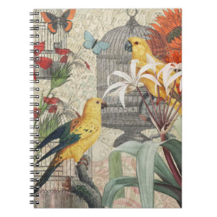 Vintage Botanische Vogel Natur Antiquität Tropisch Notizblock