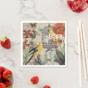 Vintage Botanische Vogel Natur Antiquität Tropisch Serviette