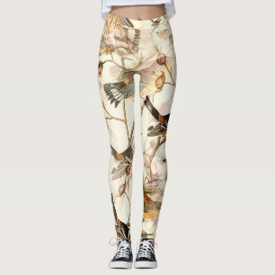 Vintage Botanische Vögel und Wilde Beeren Leggings