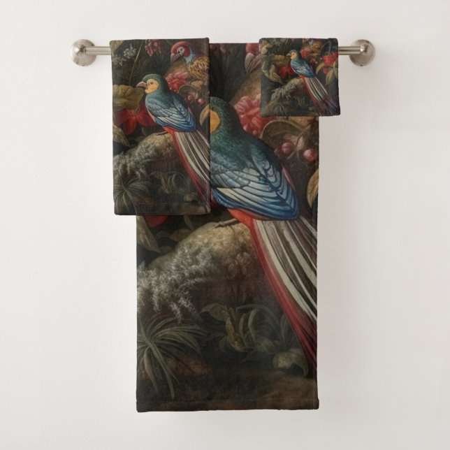 Vintage botanische Vogelarten Blume im Paradies Badhandtuch Set (Insitu)