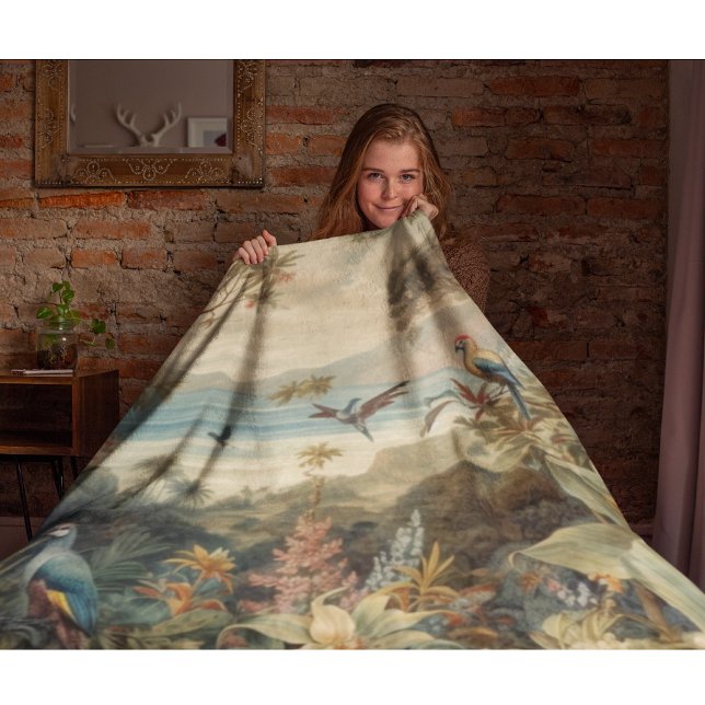 Vintage botanische Vogelarten Blume im Paradies Fleecedecke (Von Creator hochgeladen)