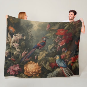 Vintage botanische Vogelarten Blume im Paradies Fleecedecke