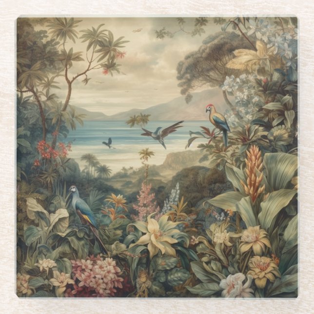 Vintage botanische Vogelarten Blume im Paradies Glasuntersetzer (Vorderseite)