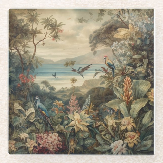 Vintage botanische Vogelarten Blume im Paradies Glasuntersetzer (Vorderseite)
