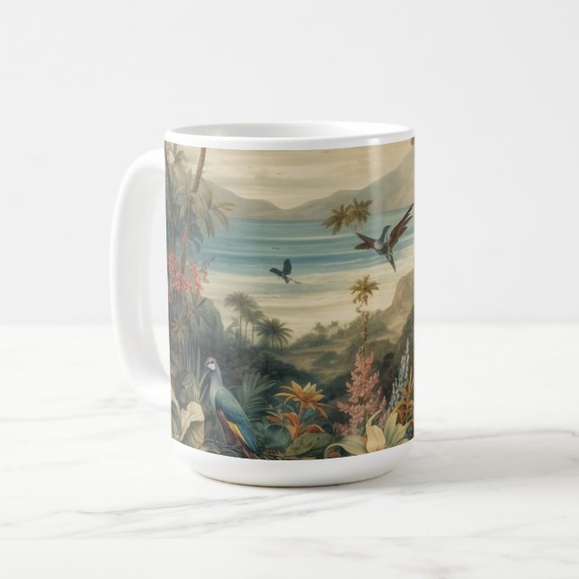 Vintage botanische Vogelarten Blume im Paradies Kaffeetasse (Vorderseite Links)