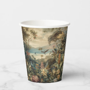Vintage botanische Vogelarten Blume im Paradies Pappbecher