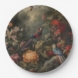 Vintage botanische Vogelarten Blume im Paradies Pappteller