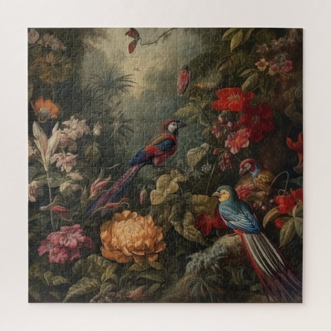 Vintage botanische Vogelarten Blume im Paradies Puzzle (Vertikal)