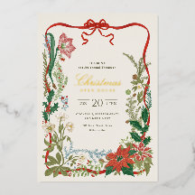 Vintage botanische Weihnachts-Open-House-Einladung