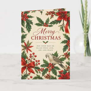 Vintage Botanische Weihnachts-Stechpalme und gefal Karte