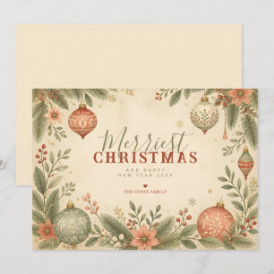 Vintage botanische Weihnachtslaubkarte TMF26 Feiertagskarte