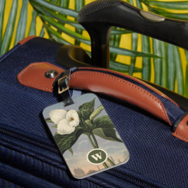 Vintage botanische weiße Trillium-Monogramminitial Gepäckanhänger