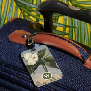 Vintage botanische weiße Trillium-Monogramminitial Gepäckanhänger