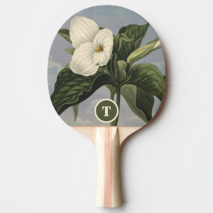 Vintage botanische weiße Trillium-Monogramminitial Tischtennis Schläger